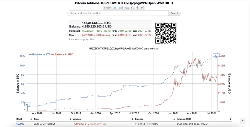 Snapshot of a Whale's wallet