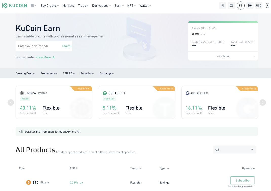 KuCoin Earn BTC