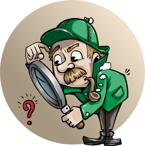 a man investigating a question mark with a magnifier