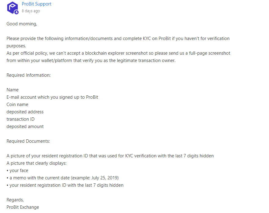 probit crypto exchange's awful support