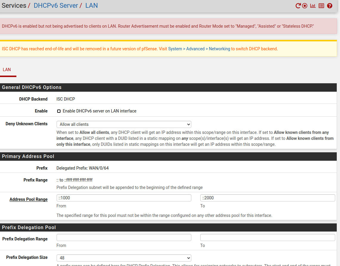 lan dhcp6 server