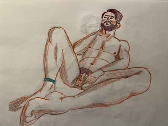 Francesco emphasizing his foot - colored pencil