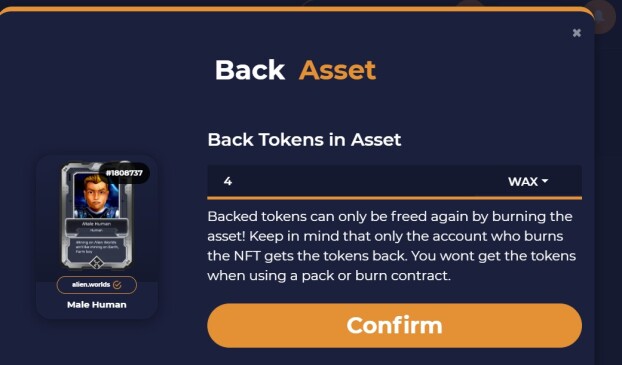 Back NFT tokens with WAX