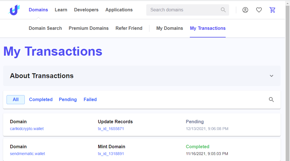 status of transaction