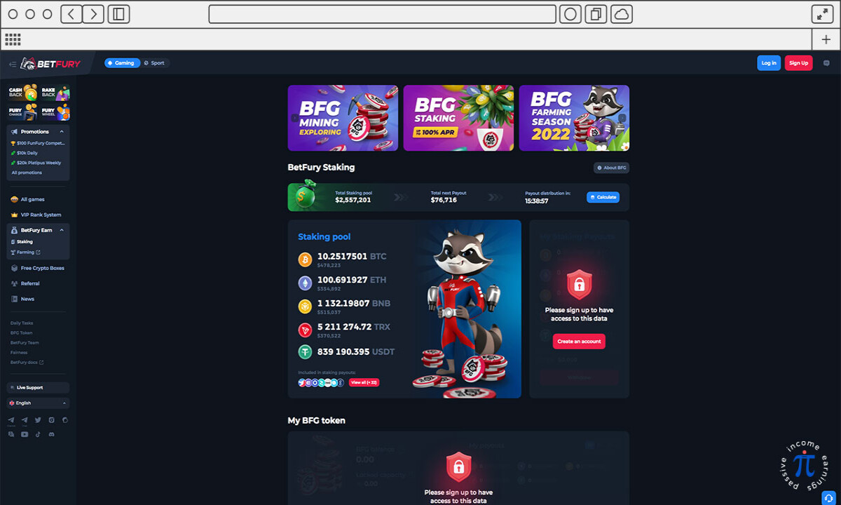 BetFury - staking view.