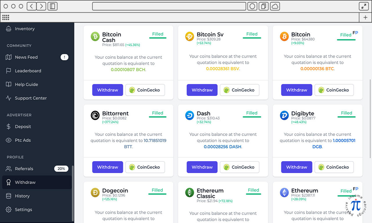 FaucetCrypto - Withdraw view.
