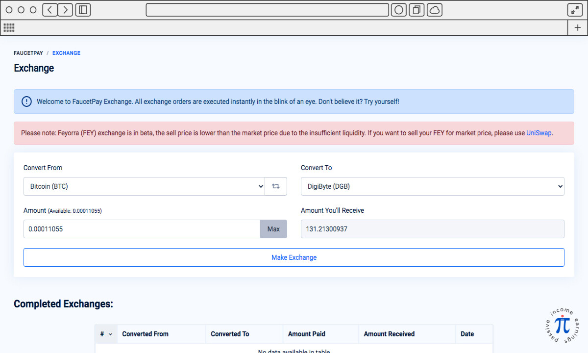 FaucetPay Coin Swap view