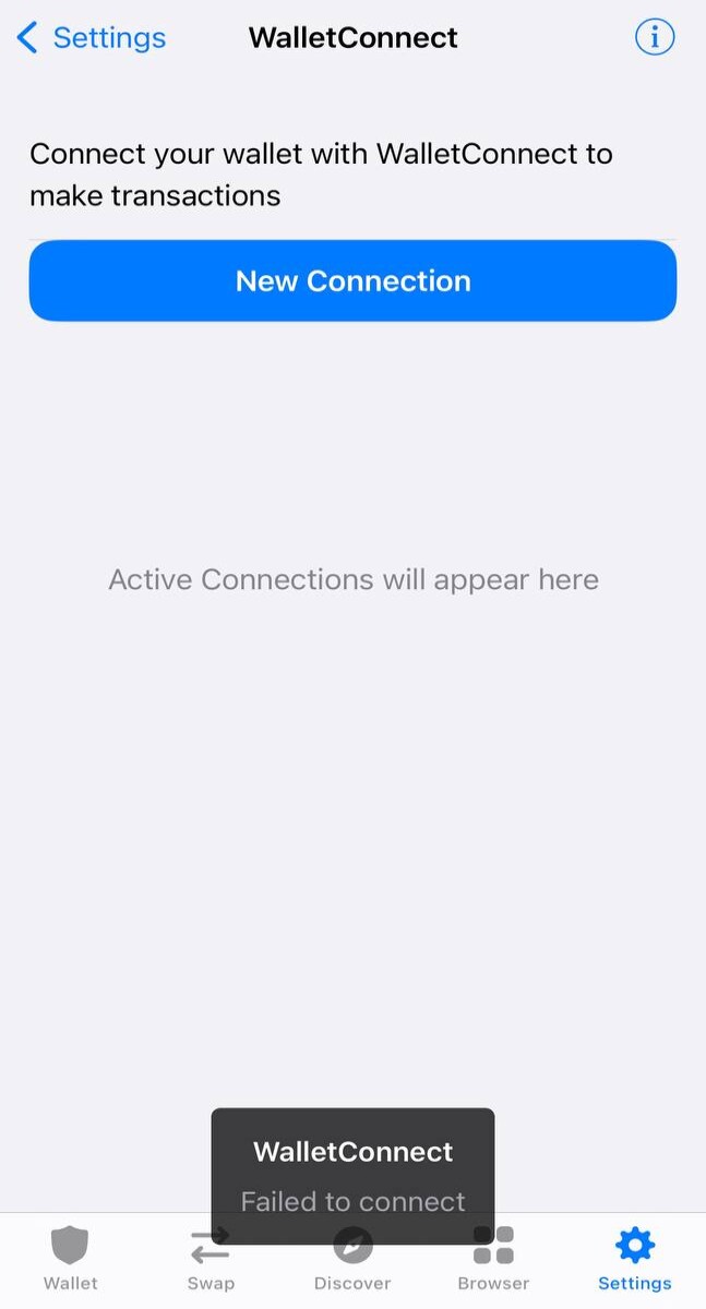 Failed to connect wallet to DEX