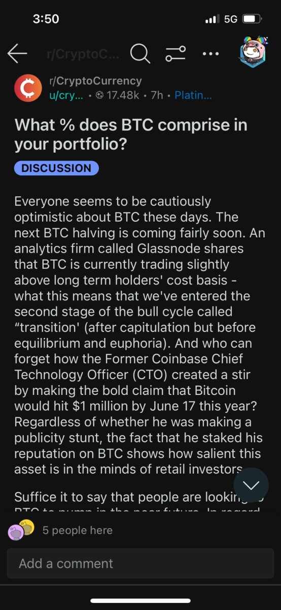 What does BTC comprise in your portfolio?