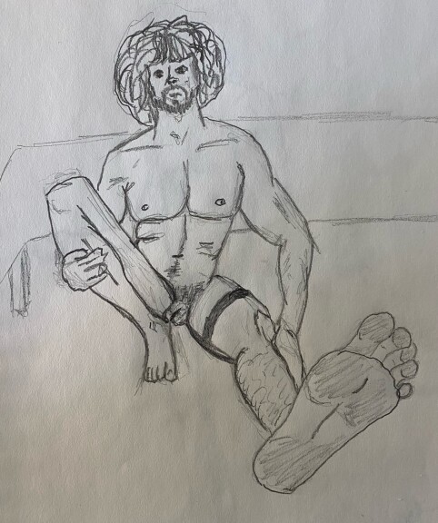 Jerome leaning on the bed - 20-minute timed pencil sketch