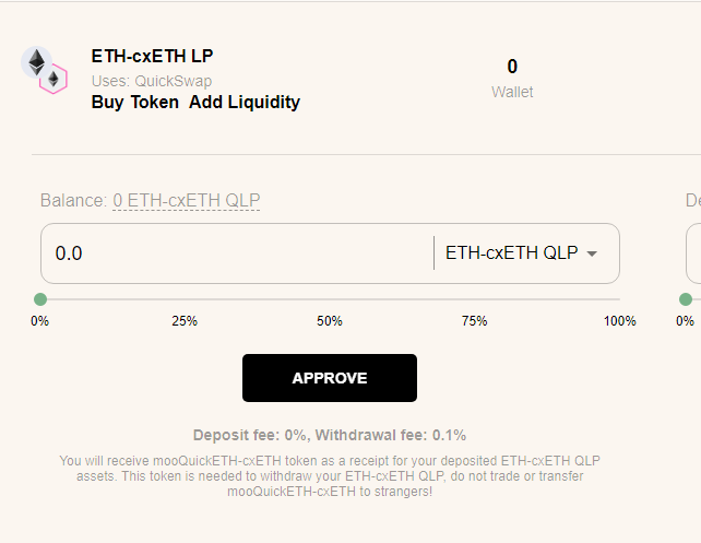 Add liquidity manually and deposit ETH-cxETH QLP