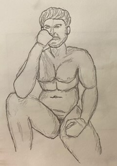 Briden leaning on his knee - 10-minute timed pencil sketch