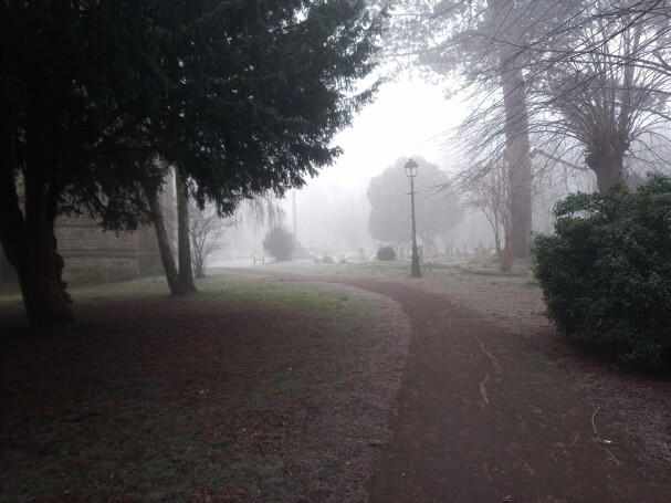 The atmosphere of foggy Oxford