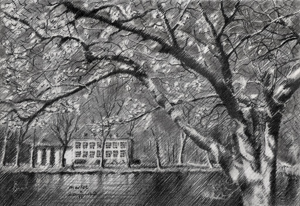 impressionist scenery graphite pencil drawing