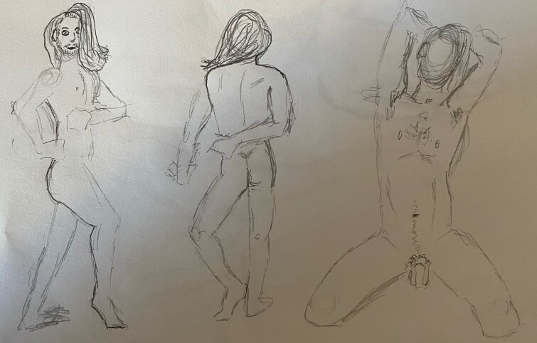 Lalo in three poses - 5 minute timed pencil sketches