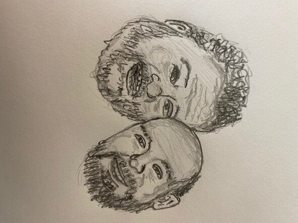 Ian and Josh leaning together - pencil