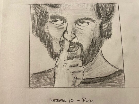 Man picking his nose - pencil sketch