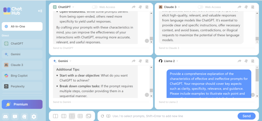 ChatHub sends your prompt to multiple AI