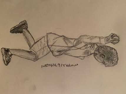 Boy throwing baseball - Pencil drawing