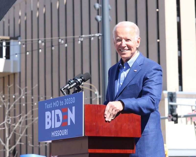Joe Biden delivering a speech in Missouri during his 2020 presidential campaign.