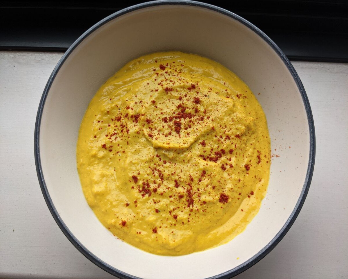 sweet corn cream garnished with paprika