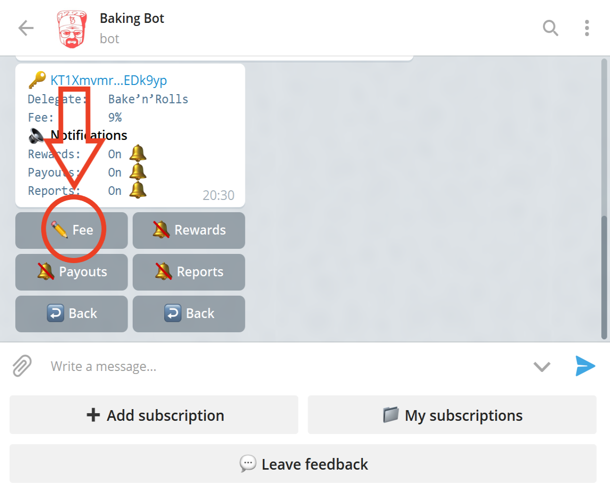 Tezos baking Bad Bot: fee