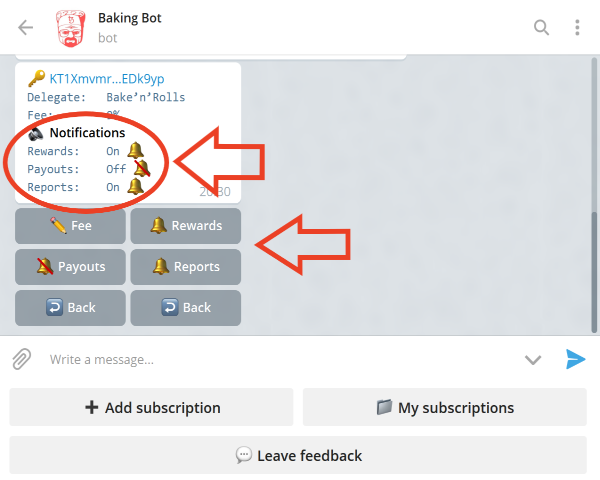 Tezos Baking Bad Bot: Notifications
