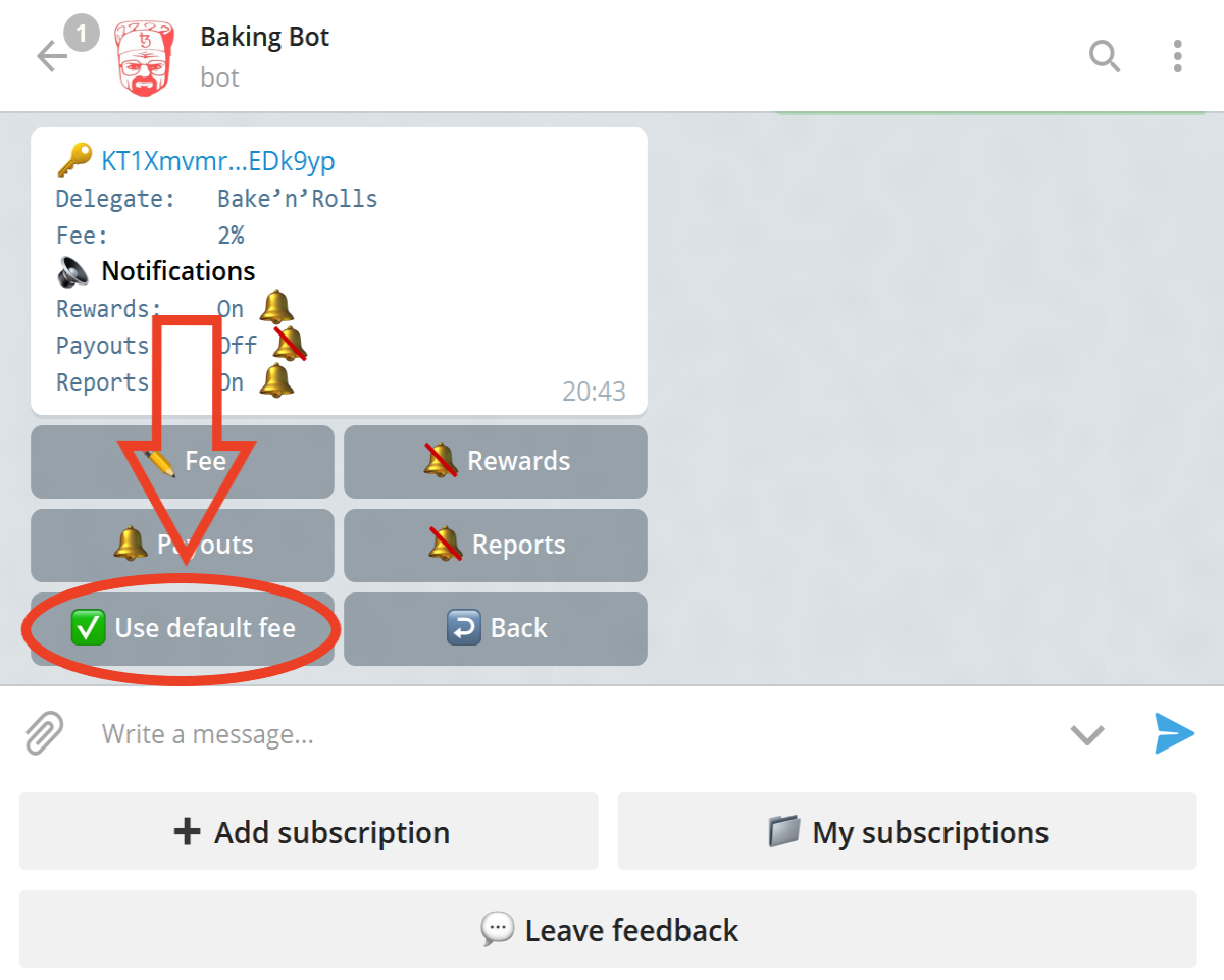 Tezos Baking Bad Bot: default fee