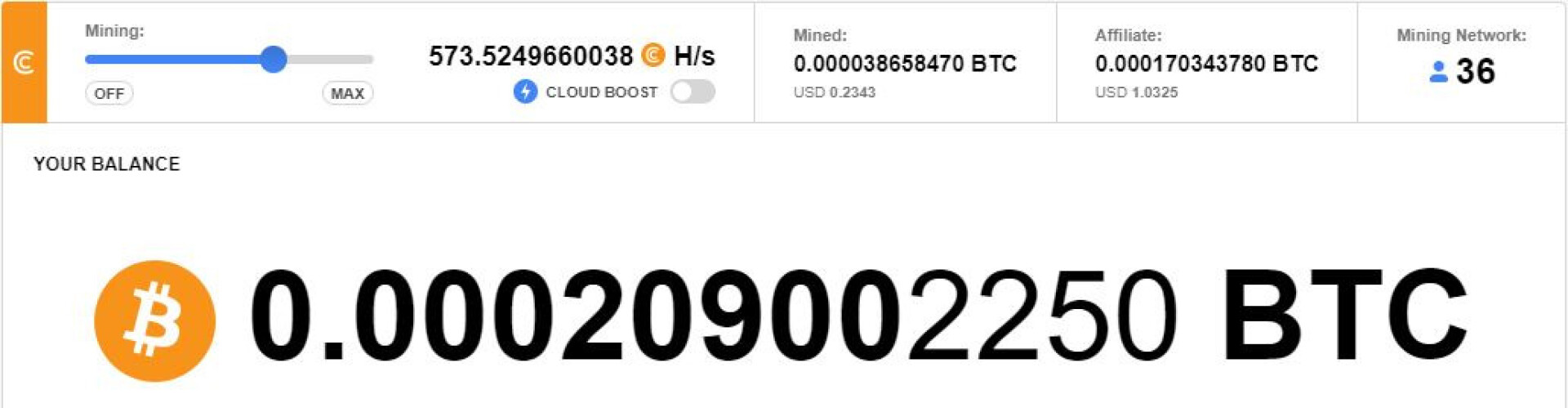 Mining with a Browser - Experience after Two Weeks