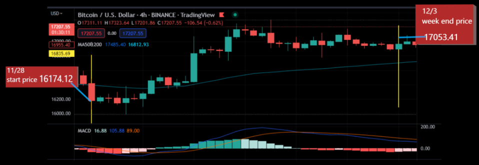 Nov 28 thru Dec 3 2022 BTC chart