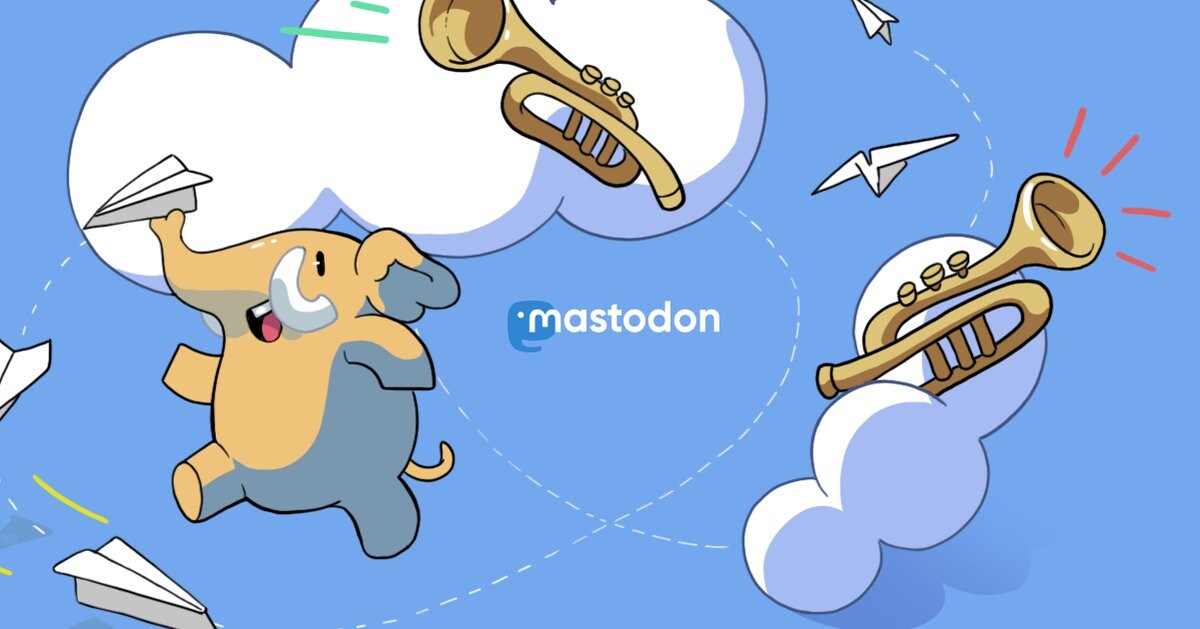 Mastodon advertising banner showing an elephant and trumpets