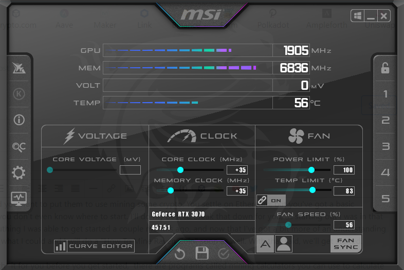 AfterBurner while mining (slightly over-clocked)