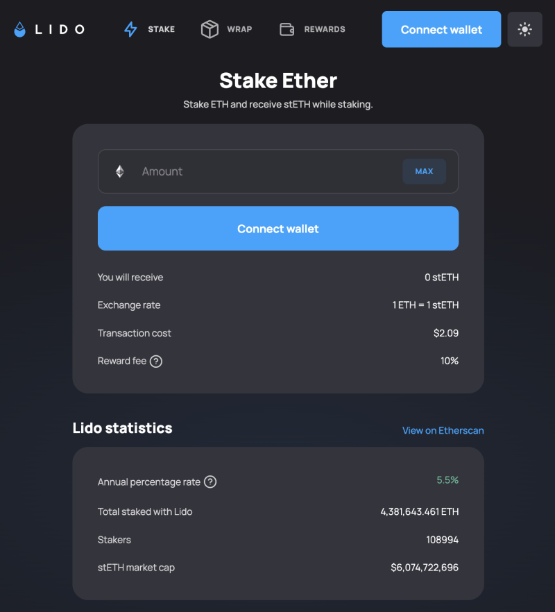 Stake ETH and receive stETH while staking.