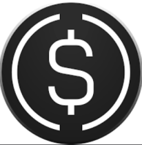 A digital vector graphic displays the Ethena USDe logo on a dark background. The design features a bold white dollar sign enclosed in a circle, with the text