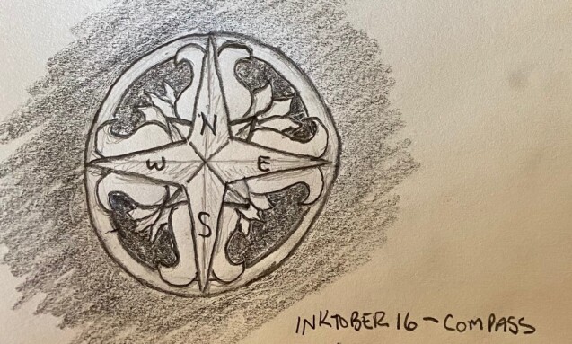 Fancy compass rose - sketch in pencil