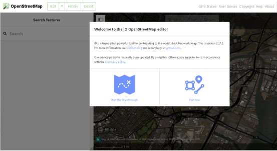 OpenStreetMap Website Interface after Log-in