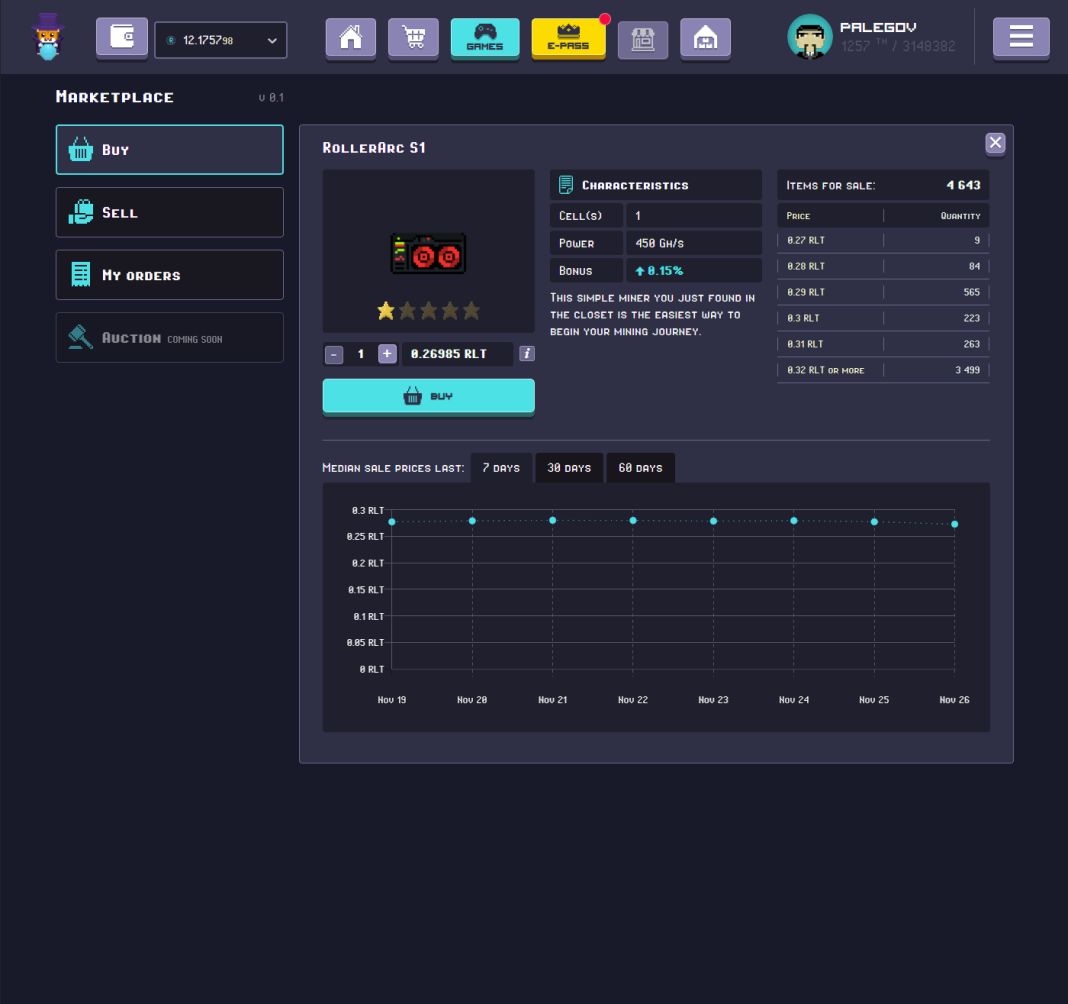 RollerCoin - First bought miner