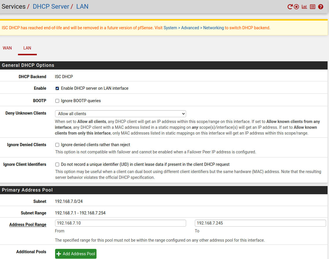 isc dhcp server LAN
