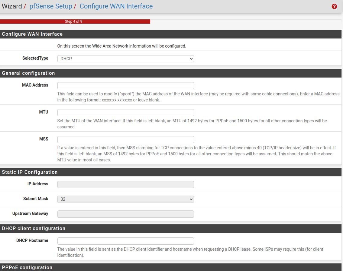 step 4 configure wan pfsense setup wizard