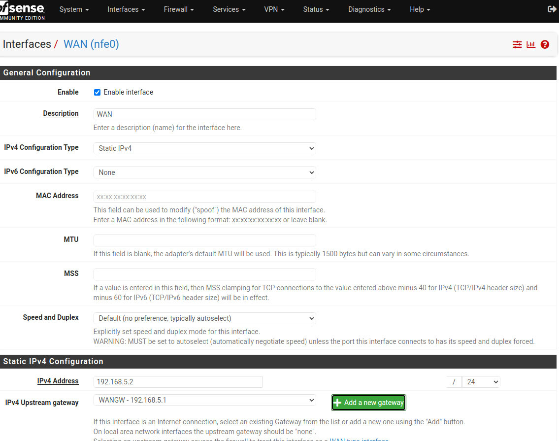 enable wan interface