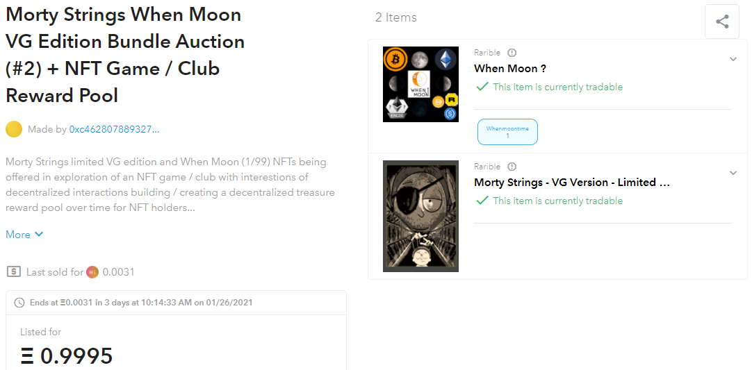 Morty Strings VG Edition When Moon Ethereum Rarible NFTs OpenSea auction
