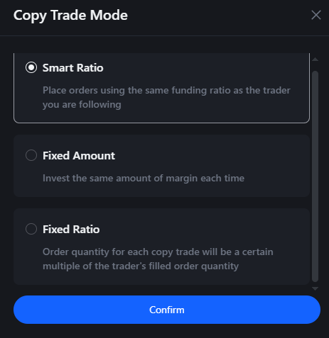 Copy trading modes