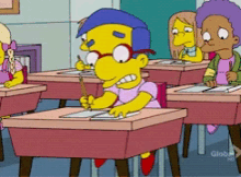 Milhouse takes test and faints