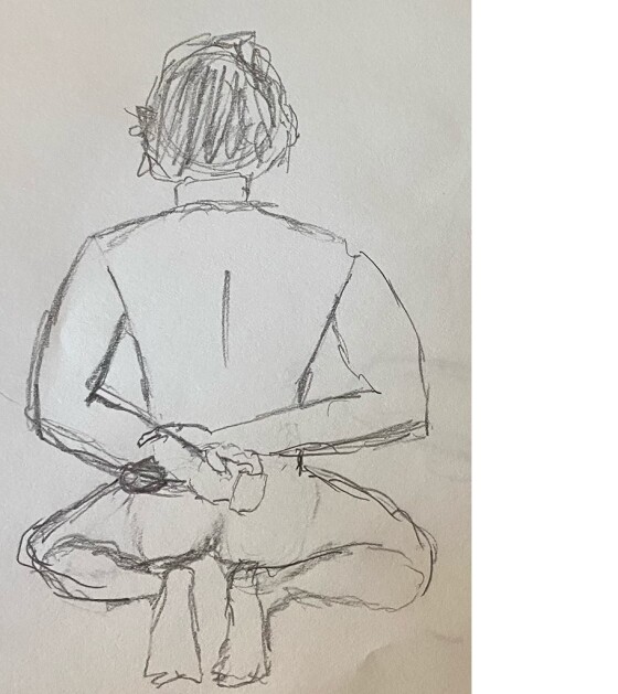 Josh facing away and kneeling - 5 minute timed pencil sketch