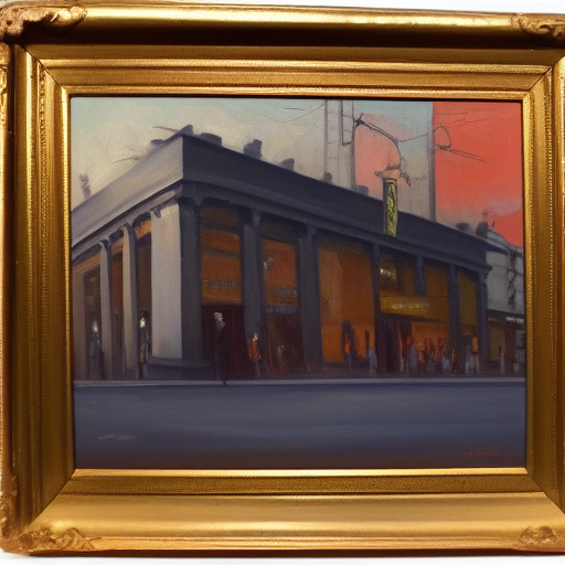 Stable Diffusion generated painting of a bank in a picture frame
