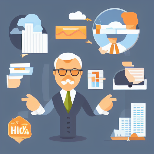 Stable Diffusion Generated Vector Illustration of a Fiancial Businessman Being Overwhelmed By Finance Concepts