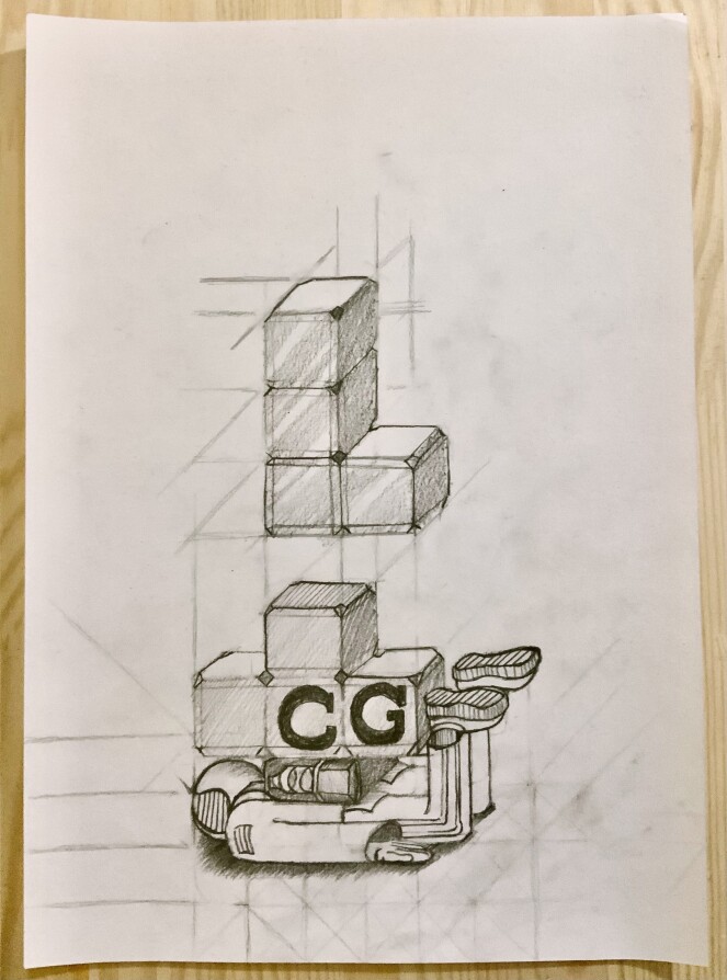 'The System Should Be Like a Foundation Not Like a Prison', 2021. Pencil Drawing of a guy lying face down on the ground getting crushed by testromino's, by Tim Coster.