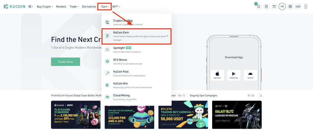 KuCoin earn crypto
