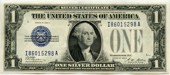 One US dollar Note exchangeable for 1 US Metal Silver Dollar of 99 proof silver