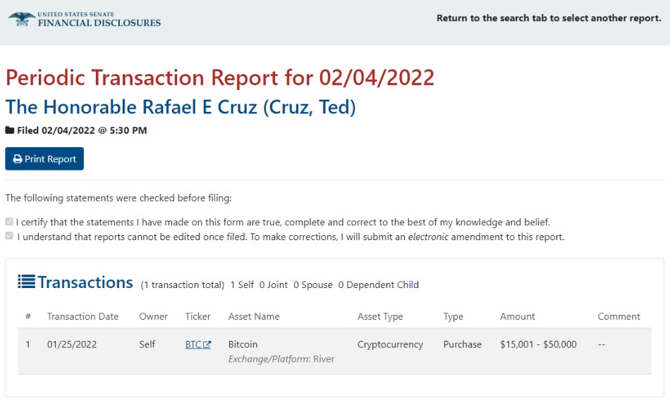 United States Senate Financial Disclosures